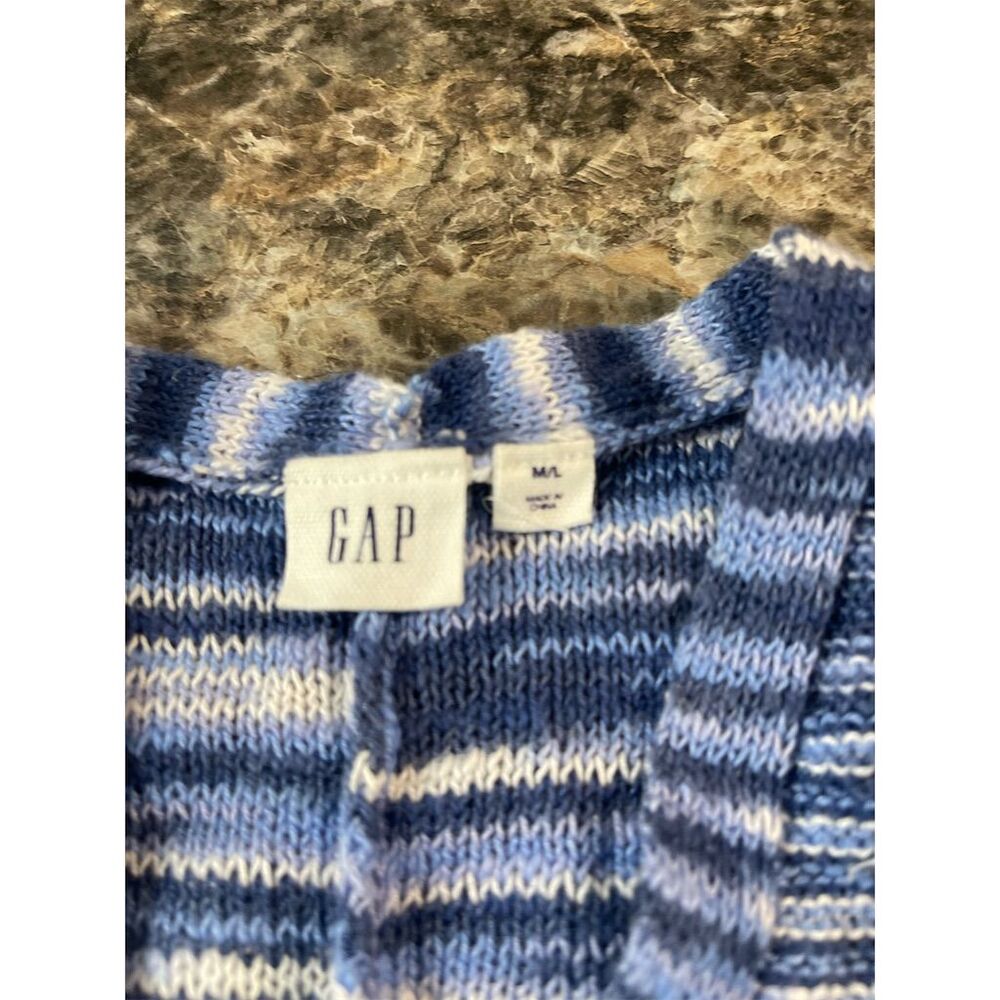 GAP Women's Blue Knit Stripe Open Front Cardigan Sweater Size M (sku269) - Picture 7 of 10